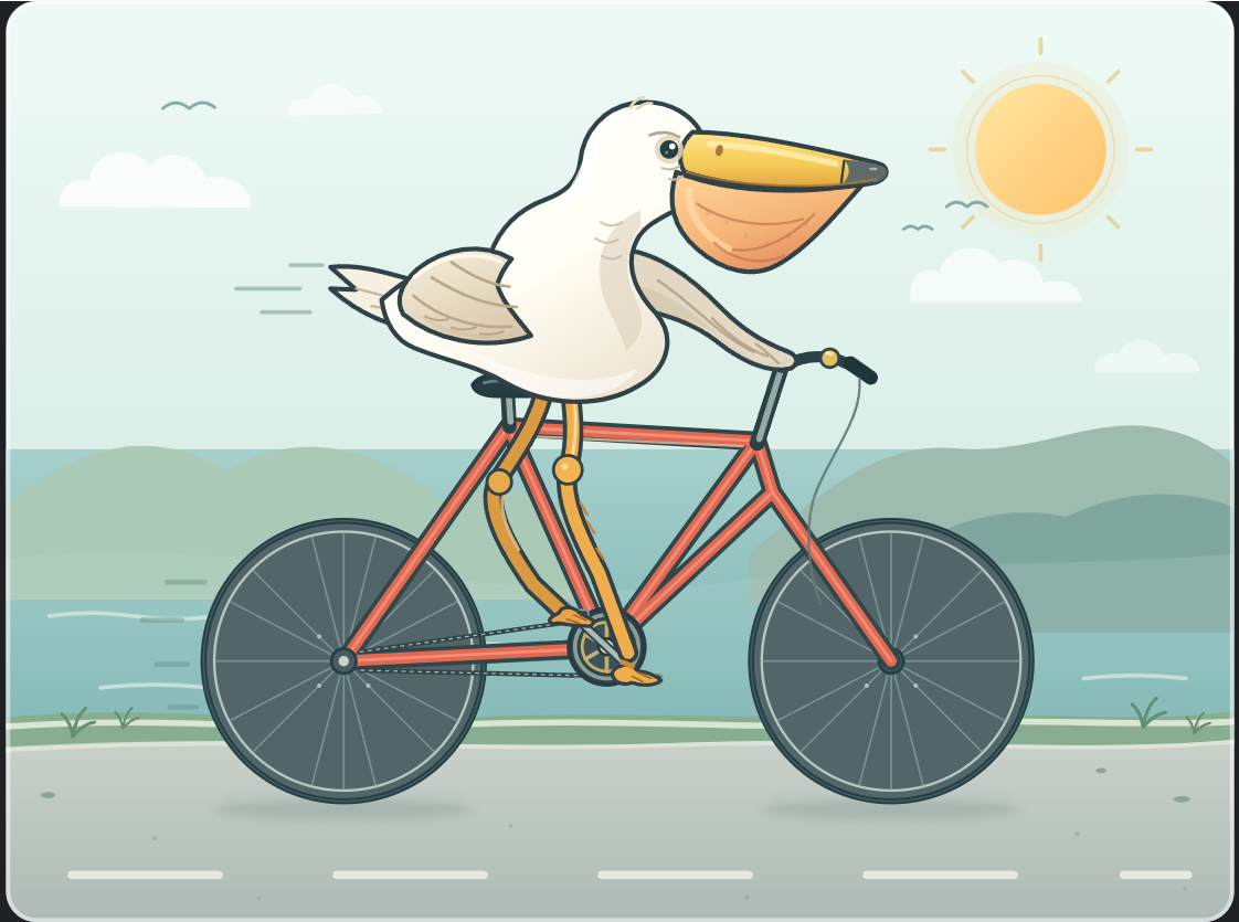 Space Bunny’s SVG of a pelican riding a bicycle.