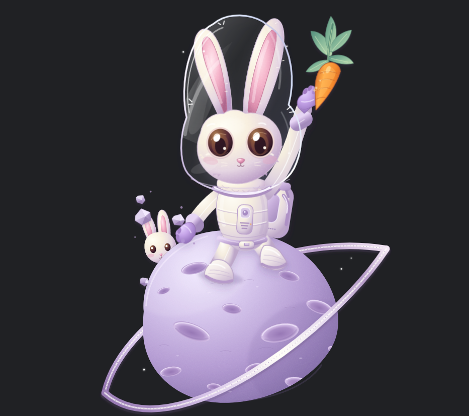 Space Bunny Alpha’s SVG of an astronaut bunny reaching for a carrot above a lavender moon.